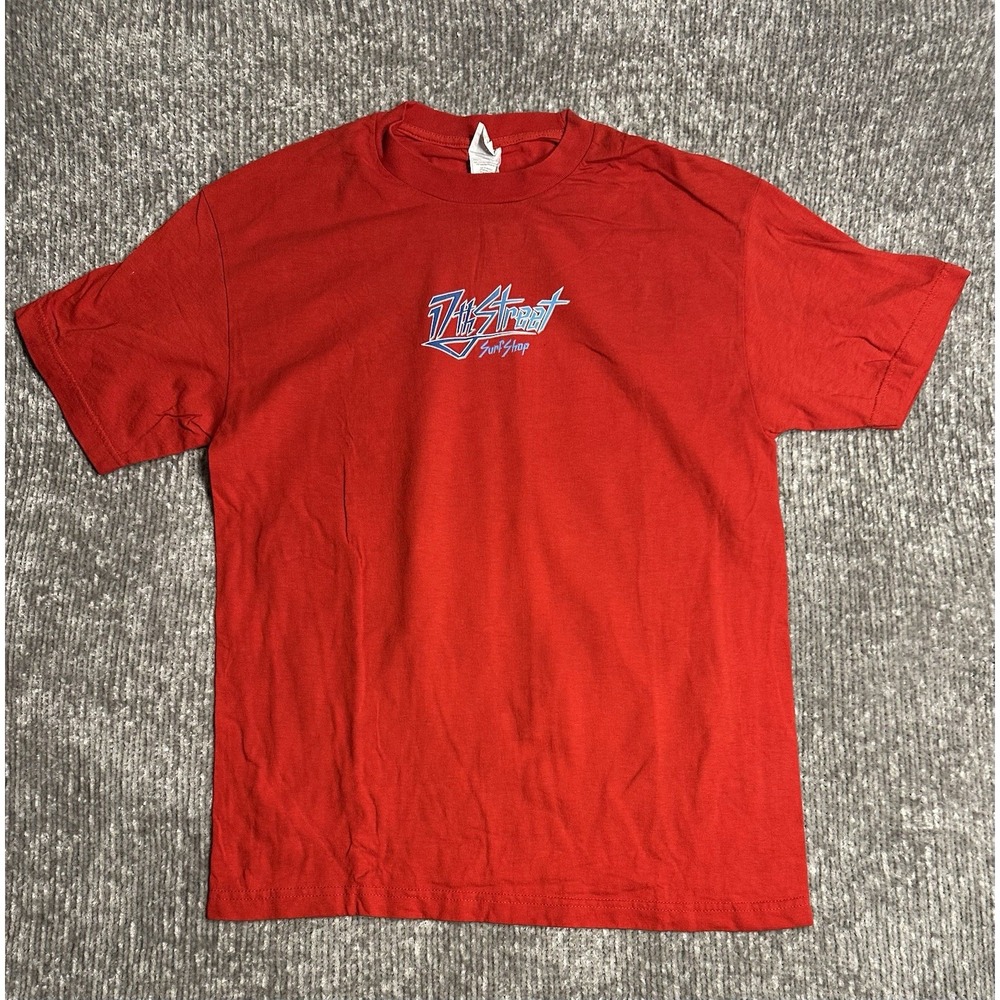 Vintage 17th Street Surf Shop T-Shirt Mens Large Red Graphic Skate 90s
